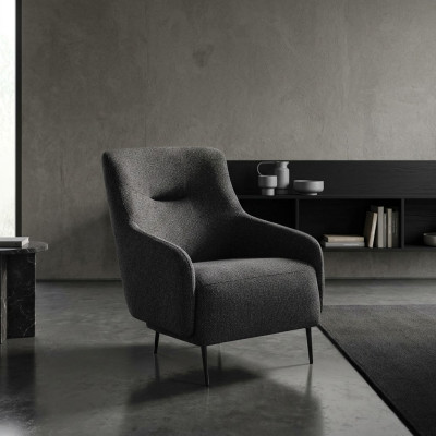 Fauteuil à oreilles Moderne Tissu Salon Polyester Gris Design Assise Nouvelle