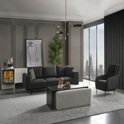 Ensemble de canapé Canapé 4 places Ensemble fauteuil 4 places Tissu moderne gris.
