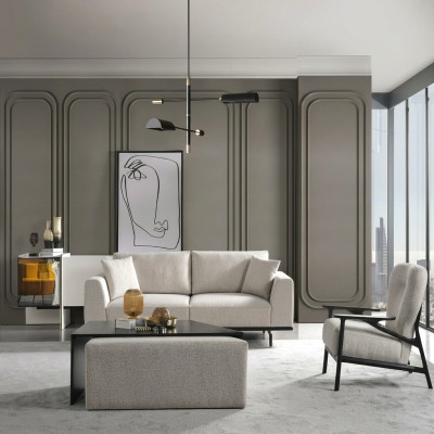 Ensemble de canapé moderne blanc à trois places, ensemble fauteuil assorti, mobilier rembourré pour salon
