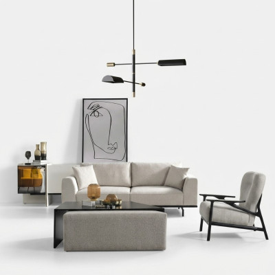 Ensemble de canapé moderne blanc à trois places, ensemble fauteuil assorti, mobilier rembourré pour salon