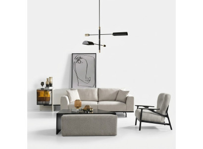 Ensemble de canapé moderne blanc à trois places, ensemble fauteuil assorti, mobilier rembourré pour salon