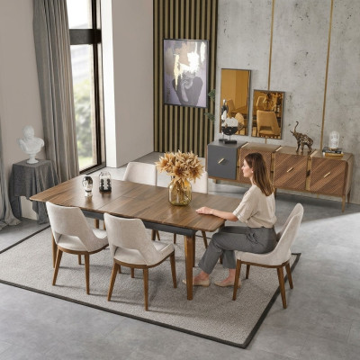 Ensemble de salle à manger Salle à manger Table à manger Suite de luxe Chaises Espace repas 5 pièces marron