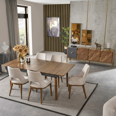 Ensemble de salle à manger Salle à manger Table à manger Suite de luxe Chaises Espace repas 5 pièces marron