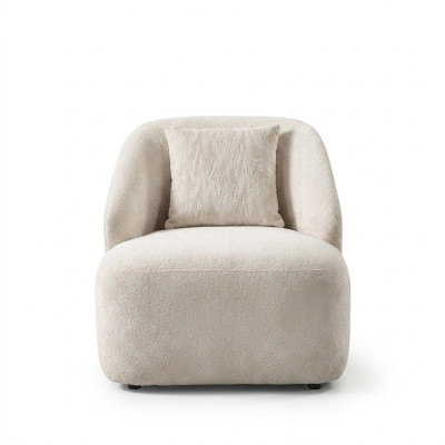 Fauteuil à oreilles moderne en tissu pour salon, en polyester blanc.