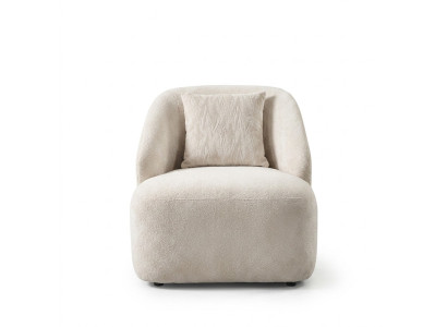 Fauteuil à oreilles moderne en tissu pour salon, en polyester blanc.