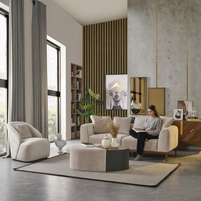 Ensemble de canapé moderne 3 places Fauteuil à accoudoirs Trois places Blanc Tissu polyester moderne