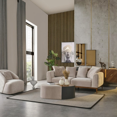 Ensemble de canapé moderne 3 places Fauteuil à accoudoirs Trois places Blanc Tissu polyester moderne