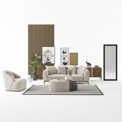 Ensemble de canapé moderne 3 places Fauteuil à accoudoirs Trois places Blanc Tissu polyester moderne