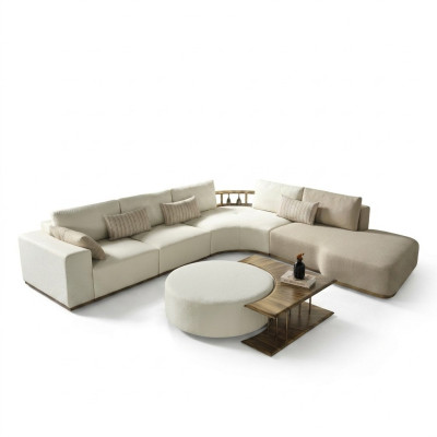 Canapé d'angle blanc L-Forme canapé table basse tissu de luxe design blanc nouveau