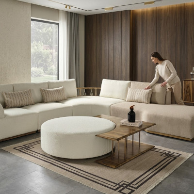 Table basse Table d'appoint Salon Moderne Blanc Rond Tissu Bois