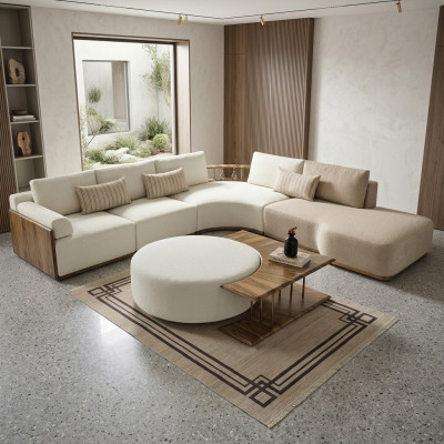 Table basse Table d'appoint Salon Moderne Blanc Rond Tissu Bois