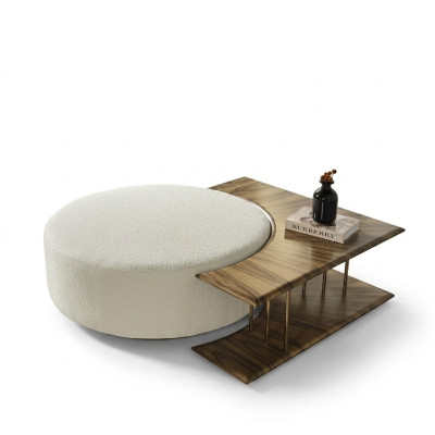 Table basse Table d'appoint Salon Moderne Blanc Rond Tissu Bois
