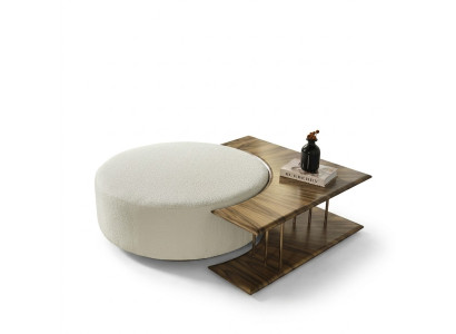 Table basse Table d'appoint Salon Moderne Blanc Rond Tissu Bois