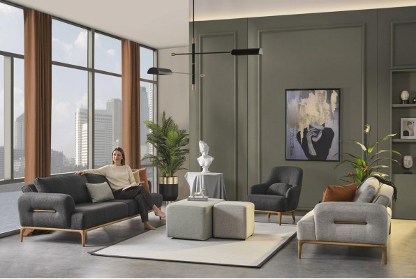 Ensemble canapé 3 places Fauteuil canapé 431 en tissu de luxe gris Salons de canapé