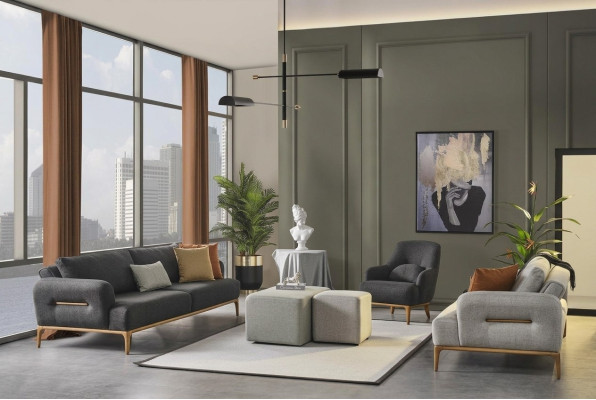 Ensemble canapé 3 places Fauteuil canapé 431 en tissu de luxe gris Salons de canapé