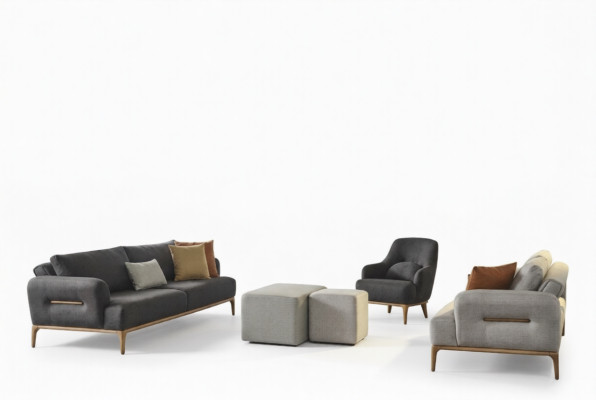 Ensemble canapé 3 places Fauteuil canapé 431 en tissu de luxe gris Salons de canapé