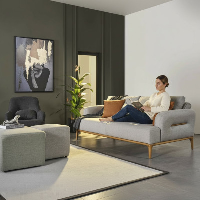 Canapé moderne à trois places 3 canapés design Gris Moderne Tissu Polyester neuf