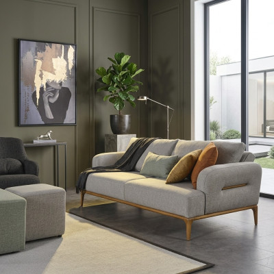 Canapé moderne à trois places 3 canapés design Gris Moderne Tissu Polyester neuf