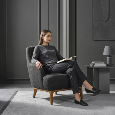 Fauteuil à oreilles Moderne Tissu Salon Polyester Gris Design Siège