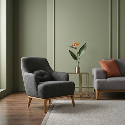 Fauteuil à oreilles Moderne Tissu Salon Polyester Gris Design Siège