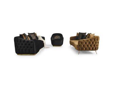 Ensemble de canapé Chesterfield Canapé Fauteuil Bleu Polyester Ensemble Luxe 3 pièces