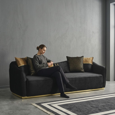 Design moderne Chesterfield Canapé 4 places Canapés 4 places Tissu Polyester Bleu nouveau
