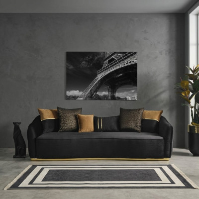 Design moderne Chesterfield Canapé 4 places Canapés 4 places Tissu Polyester Bleu nouveau