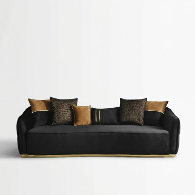 Design moderne Chesterfield Canapé 4 places Canapés 4 places Tissu Polyester Bleu nouveau