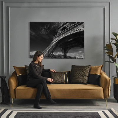 Canapé Chesterfield moderne 4 places Tissu Polyester Jaune nouveau