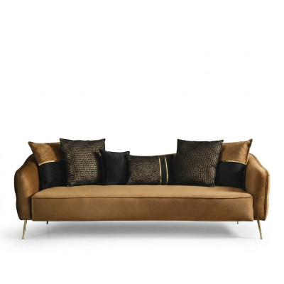 Canapé Chesterfield moderne 4 places Tissu Polyester Jaune nouveau