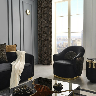 Fauteuil Fauteuil à ailes Moderne Tissu Salon Polyester Bleu Siège Design