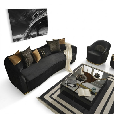 Ensemble de canapé Canapé 4 places Fauteuil quatre places Tissu bleu en polyester Ensemble