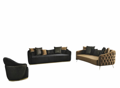 Ensemble de canapé Chesterfield Canapé 3 places Fauteuil bleu en polyester Lot de 2 pièces