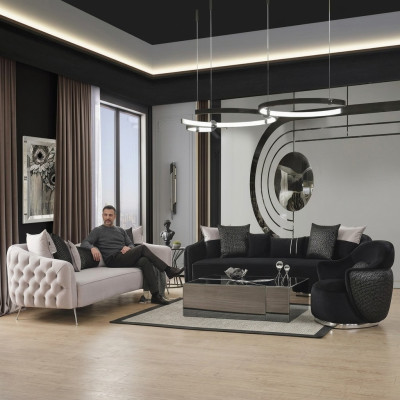 Ensemble de canapé Canapé Fauteuil 431 Places Tissu Canapés de luxe Blanc Noir