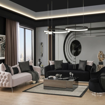 Ensemble de canapé Canapé Fauteuil 431 Places Tissu Canapés de luxe Blanc Noir