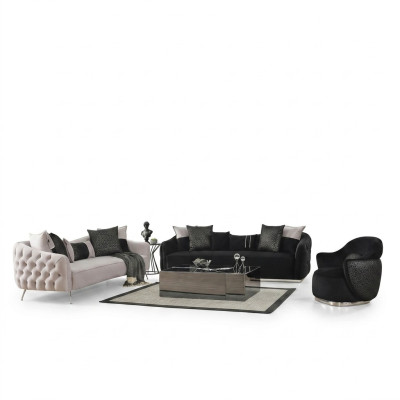 Ensemble de canapé Canapé Fauteuil 431 Places Tissu Canapés de luxe Blanc Noir