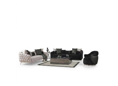 Ensemble de canapé Canapé Fauteuil 431 Places Tissu Canapés de luxe Blanc Noir