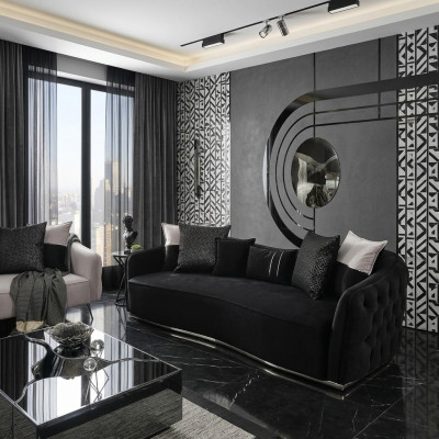 Canapé 4 places Canapés 4 places Design moderne Tissu Polyester Noir