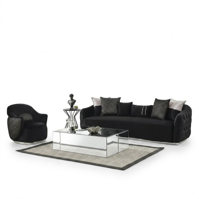 Ensemble de canapé Canapé 4 places Fauteuil 4 places Tissu Noir Polyester