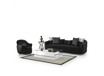 Ensemble de canapé Canapé 4 places Fauteuil 4 places Tissu Noir Polyester