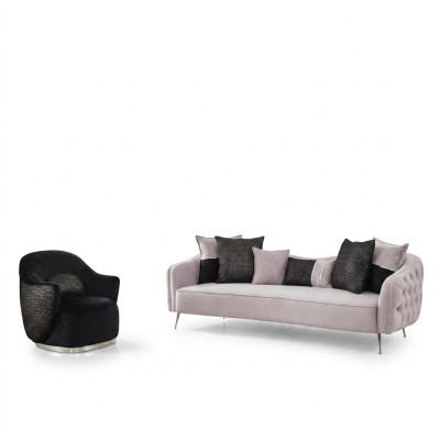 Ensemble de canapé moderne Canapé 3 places Fauteuil Trois places Tissu Blanc Polyester Ensemble
