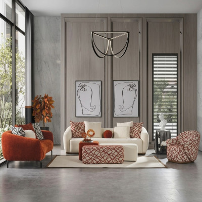 Ensemble de canapé Canapé Fauteuil 431 Siège Tissu Canapés de luxe Orange Salon