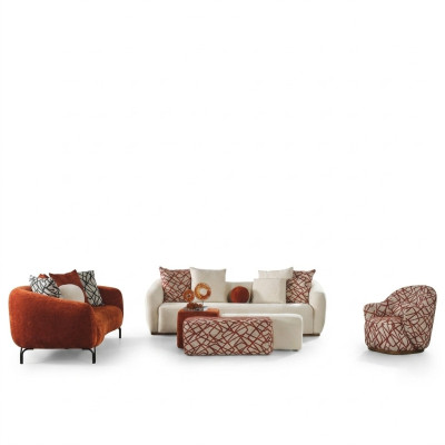 Ensemble de canapé Canapé Fauteuil 431 Siège Tissu Canapés de luxe Orange Salon