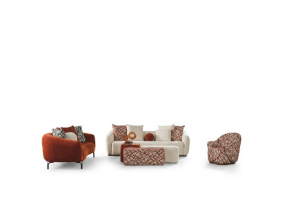 Ensemble de canapé Canapé Fauteuil 431 Siège Tissu Canapés de luxe Orange Salon