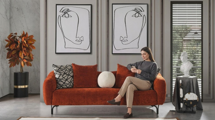Canapé trois places Canapés 3 places Design Moderne Tissu Orange Salon
