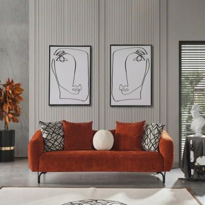Canapé trois places Canapés 3 places Design Moderne Tissu Orange Salon