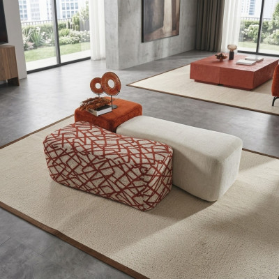 Tabouret 3x Tabouret Pouf Siège Pouf Tissu Tissu Repose-Pieds Salon