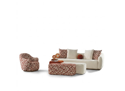 Ensemble de canapé Ensemble de salon Canapé 4 places Fauteuil 3x Tabouret Blanc Tissu quatre places
