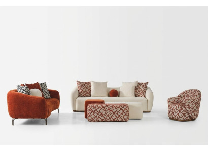 Ensemble complet de canapé Sofa 431 en tissu orange, groupe de 4 pièces.