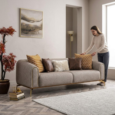 Canapé trois places Canapés trois places Design Moderne Tissu Gris Salon